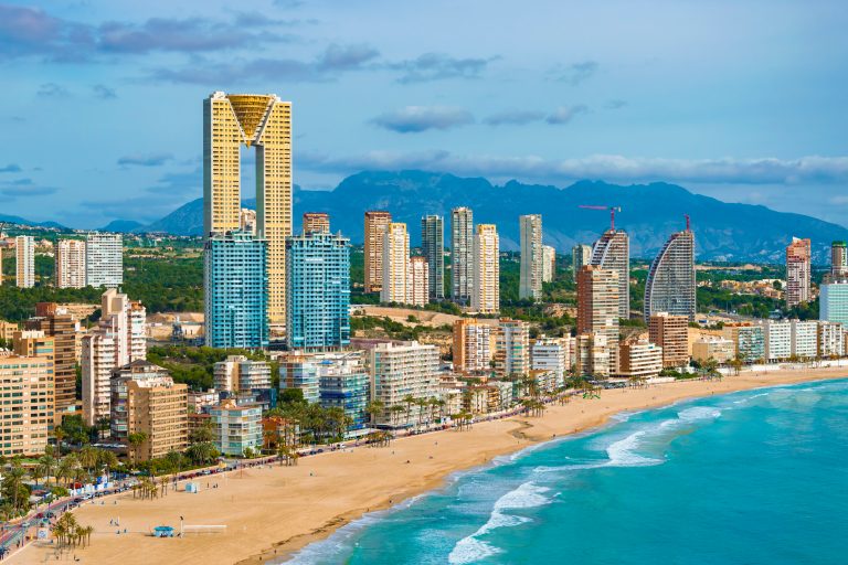 Benidorm,,Costa,Blanca,,Spain.,Poniente,Beach.,Panoramic,View,Of,Benidorm.