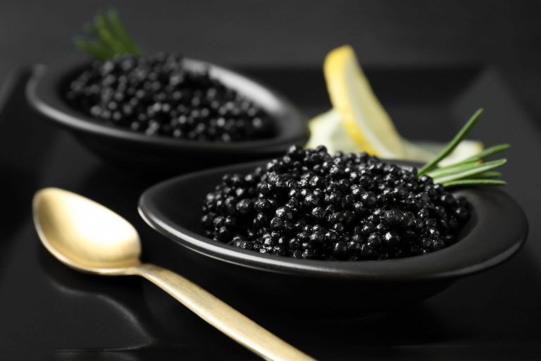Bowls,With,Black,Caviar,On,Plate,,Closeup