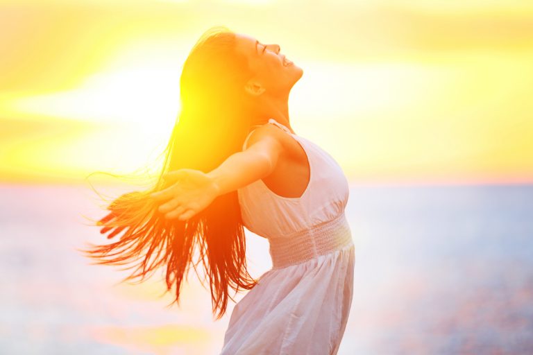 Enjoyment,-,Free,Happy,Woman,Enjoying,Sunset.,Beautiful,Woman,In