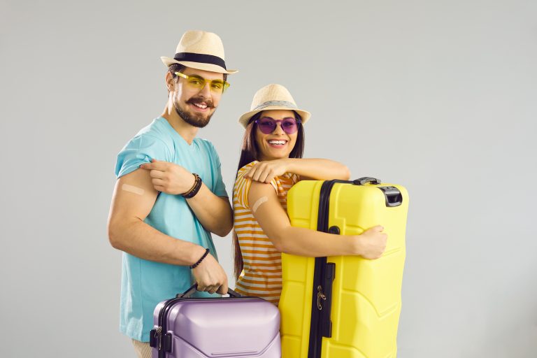 Young,People,Ready,For,Safe,Summer,Holiday,Journey.,Studio,Portrait