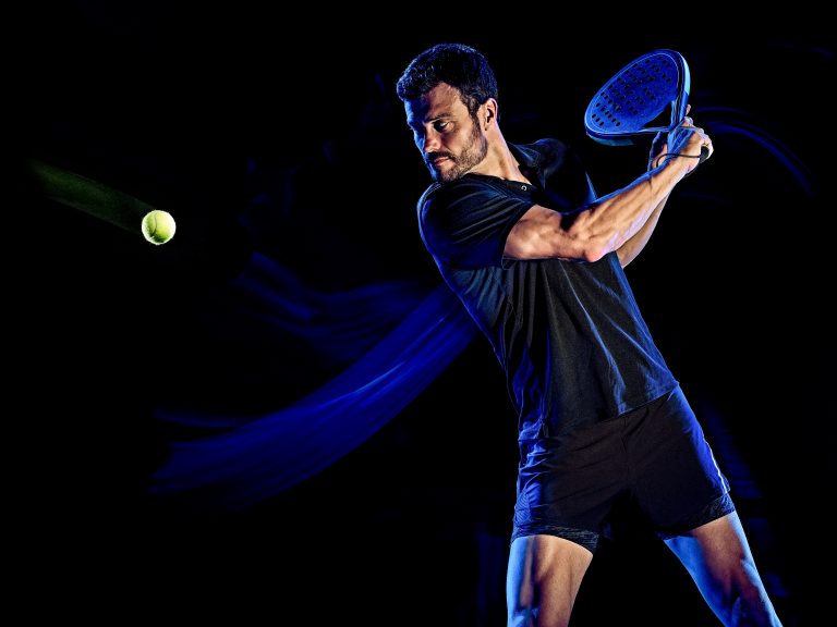 One,Caucasian,Paddle,Tennis,Player,Man,Studio,Shot,Isolated,On