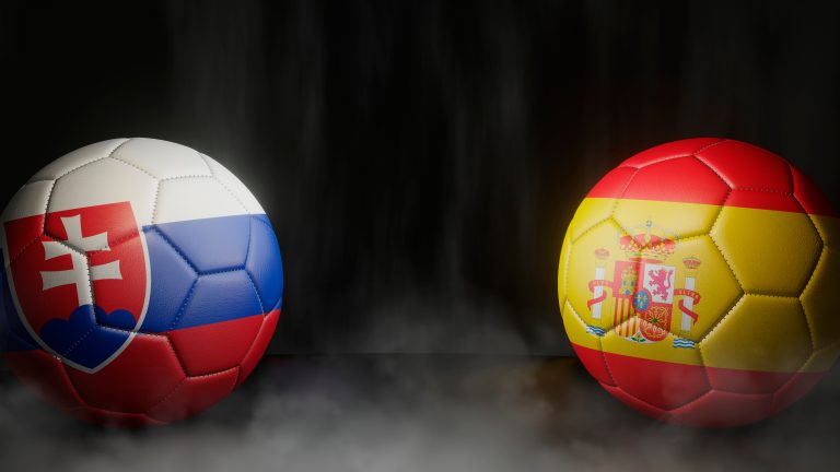 Two,Soccer,Balls,In,Flags,Colors,On,A,Black,Abstract