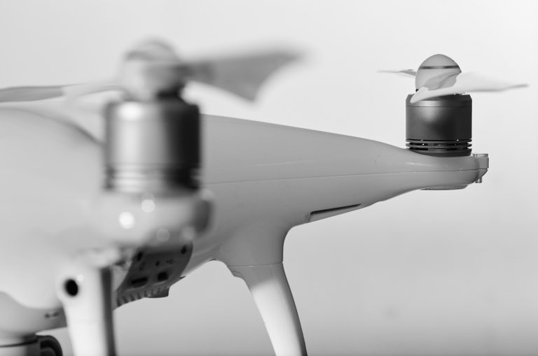 Close,Up,Drone,Sensor,And,Drone,Propeller,,Focus,Is,On
