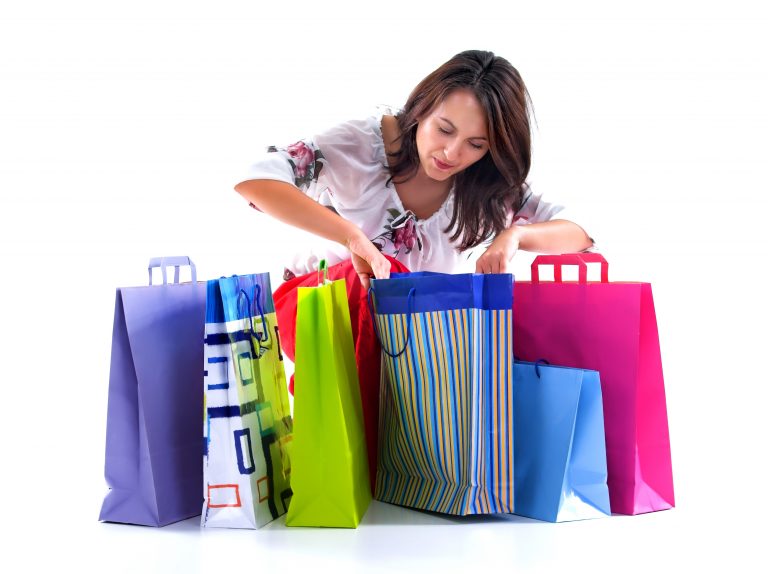 Shopping,Girl,Look,Over,Shopping,Bags,isolated,On,White,Background