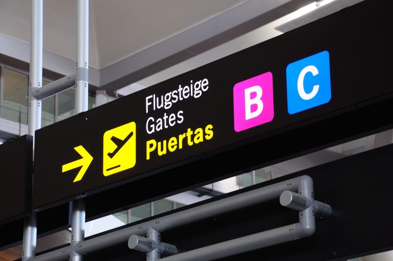 Airport,Gate,Signs,,Malaga,,Andalusia,,Spain,,Western,Europe.