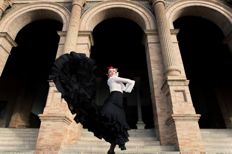 Spanish,Woman,Dancing,Flamenco,Dance,In,A,Beautiful,Monumental,Place.