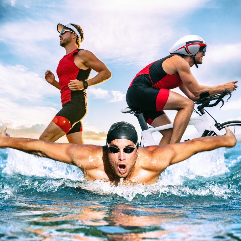 Triathlon,Swim,Bike,Run,Triathlete,Man,Training,For,Ironman,Race