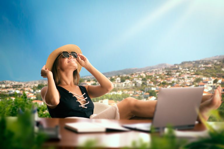 Woman,At,Office,Table,Thinking,About,A,Travelling