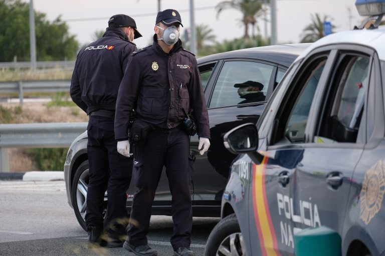 Alicante/spain;,April,10,2020:,Police,Agents,Wearing,Face,Mask,Request