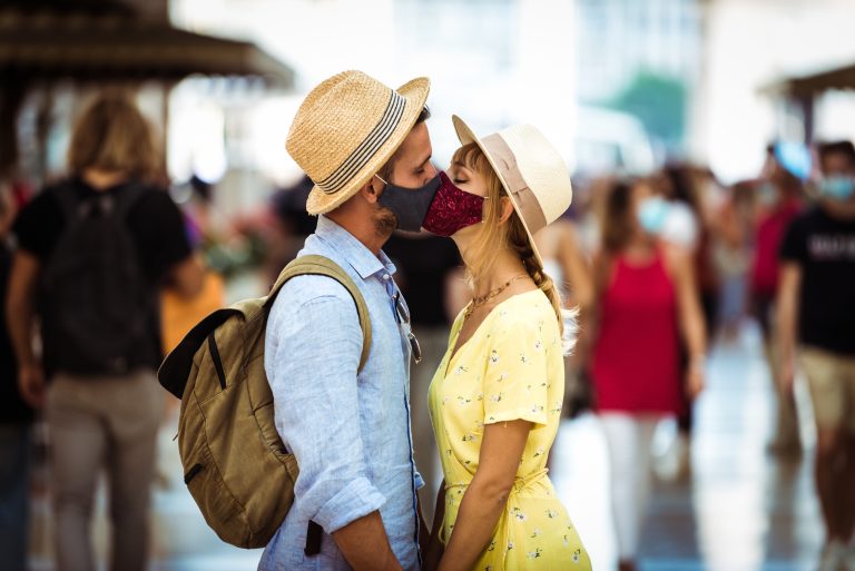 Tourist,With,Face,Mask,Kissing,In,The,City,-,New