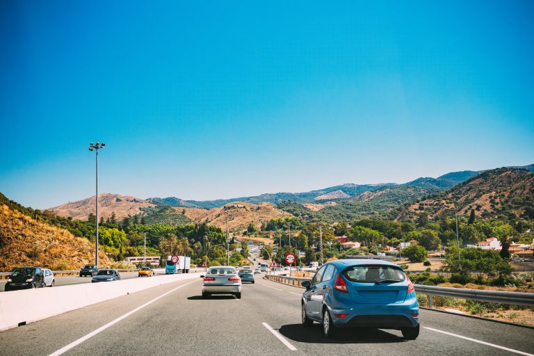 Malaga,,Spain.,Movement,Of,Vehicles,On,Freeway,,Motorway,E-15,Near
