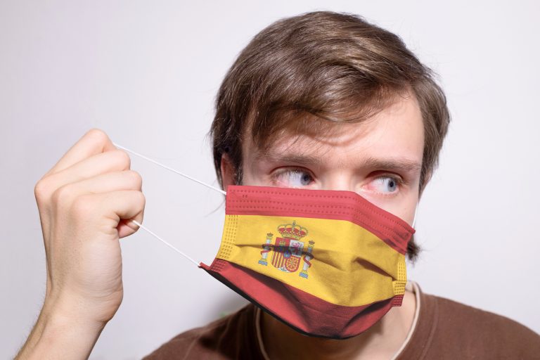 Young,Spanish,Man,Wearing,Spain,Face,Mask,During,Coronavirus,Pandemic