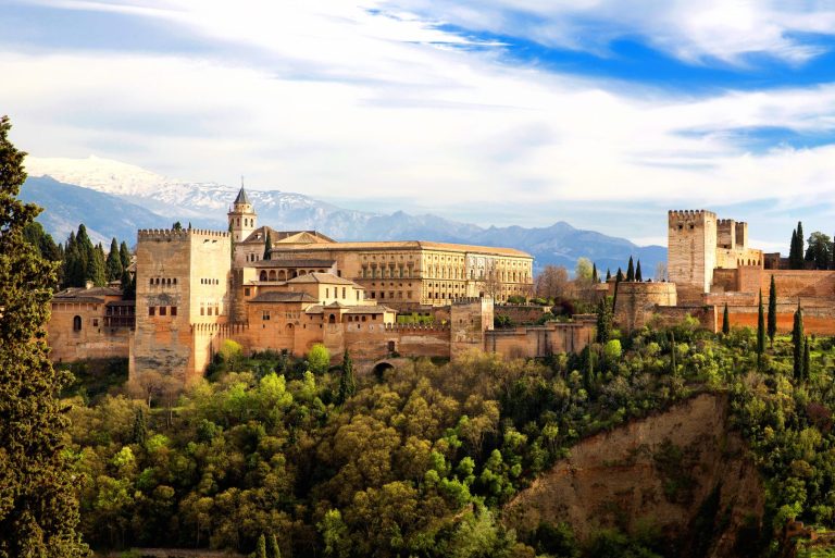 Panoramic view of the Alhambra from Mirador de San Nicolas, Granada