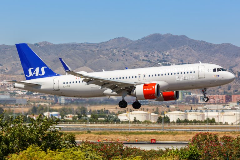 Malaga,,Spain,-,July,28,,2018:,Sas,Scandinavian,Airlines,Airbus