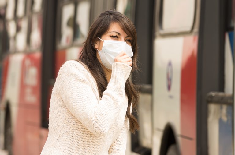 Portrait,Of,Young,Girl,Walking,Wearing,A,Mask,In,The