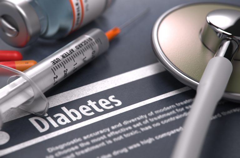 Diabetes,-,Medical,Concept,On,Grey,Background,With,Blurred,Text