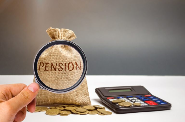 A,Bag,With,Money,And,The,Word,Pension,And,Calculator.