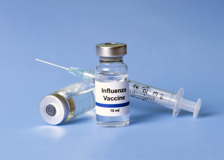 Influenza,Vaccine,,Syringe,,And,Vials.
