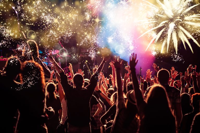 Cheering,Crowd,Watching,Fireworks,-,New,Year,Concept