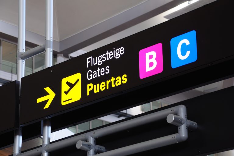 Airport,Gate,Signs,,Malaga,,Andalusia,,Spain,,Western,Europe.
