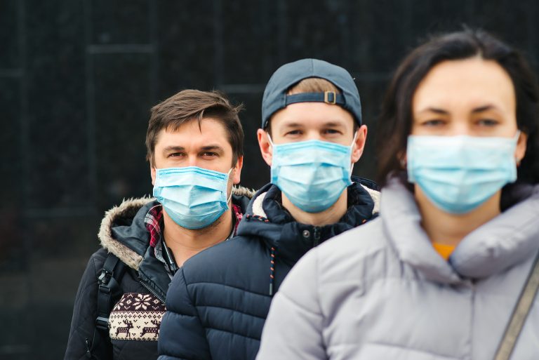Coronavirus,Epidemic.,People,Wearing,Face,Mask,Outdoors.,Group,Of,Young