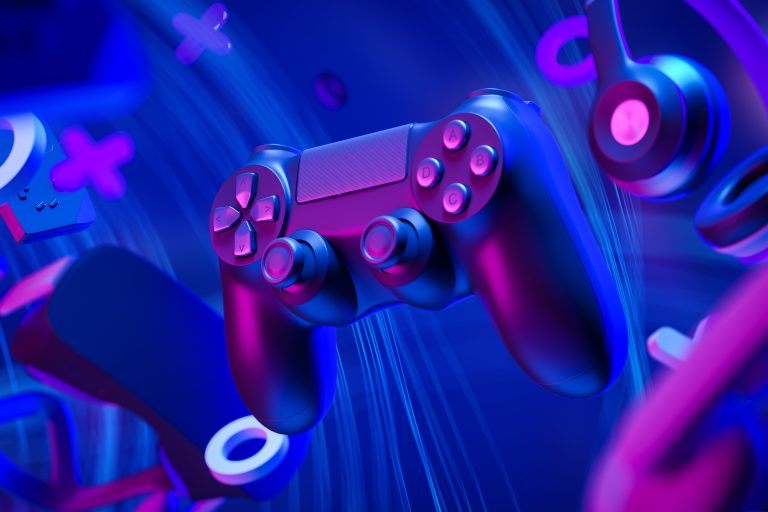 Black,Standard,Gamepad,,Headphones,And,Game,Console,And,Virtual,Reality