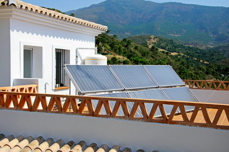 Solar,Panels,On,A,Rooftop,Terrace,,Benahavis,,Costa,Del,Sol,