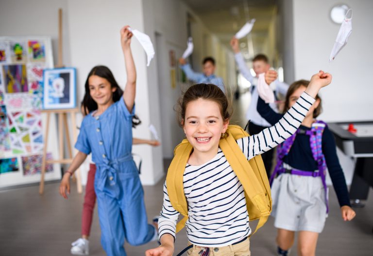 Group,Of,Cheerful,Children,Going,Home,From,School,After,Covid-19