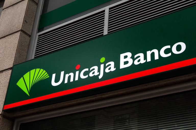 Madrid,,Spain,-,April,20,,2019.,Unicaja,Banco,Logo,On