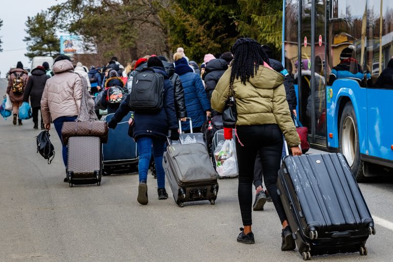 Uzhhorod,,Ukraine,-,February,26,,2022:,Ukrainian,Refugees,With,Things