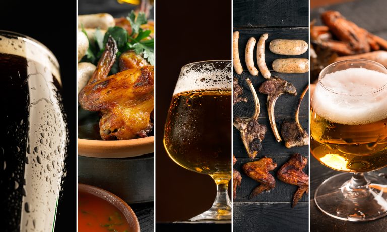 Collage,From,Photos,Of,Beer,And,Snacks,On,The,Dark