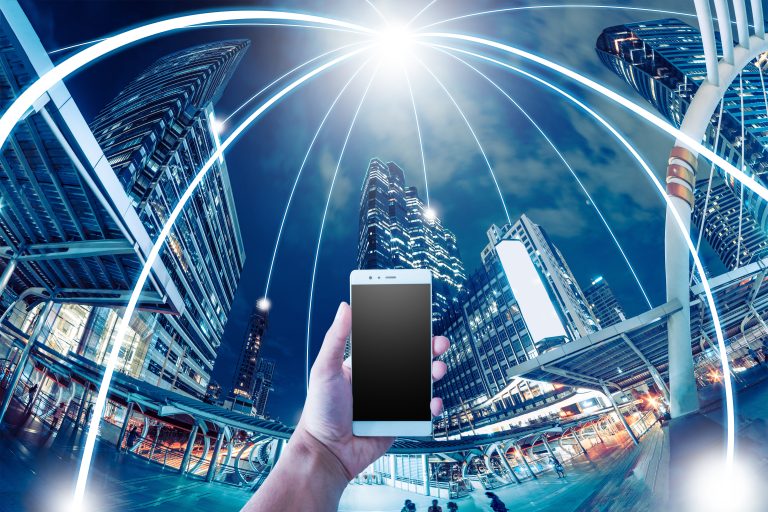 Network,And,Connection,Technology,And,Mobile,Concept,With,City,Background