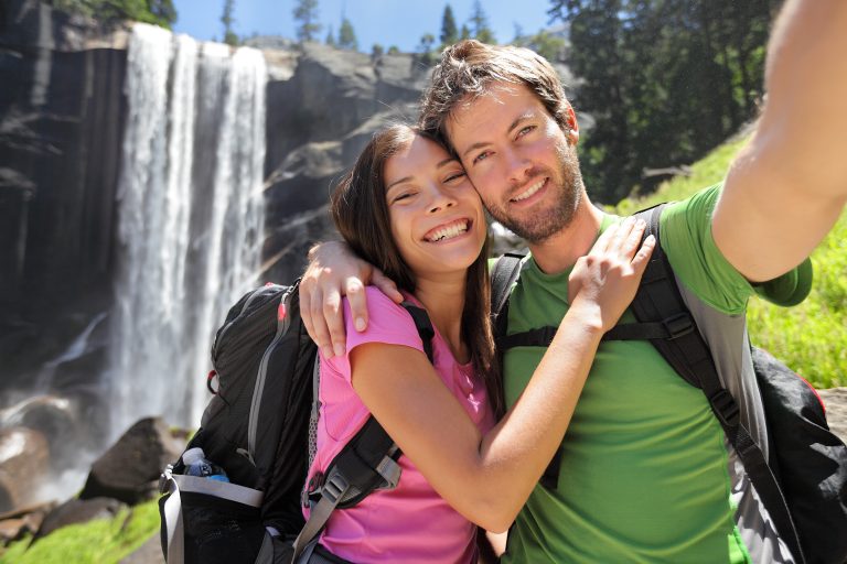 Selfie,Couple,Hikers,At,Yosemite,National,Park,Taking,A,Self