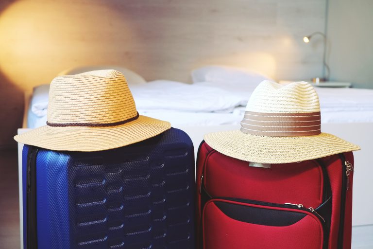 Travel,Luggage,With,Vacation,Hat,In,The,Hotel,Room.,Same