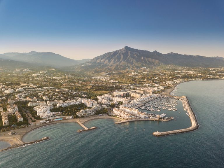 Aerial,Drone,Perspective,Of,Beautiful,Sunset,Over,Luxury,Puerto,Banus