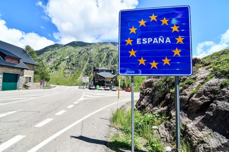 European,Border,Between,Spain,And,France,In,The,Pyrenees,Mountains,