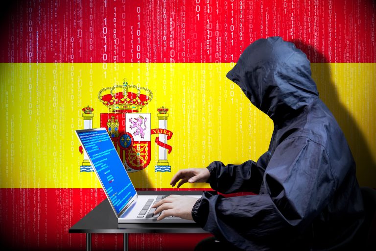 Anonymous,Hooded,Hacker,,Flag,Of,Spain,,Binary,Code,-,Cyber