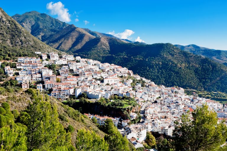View,Of,Town,And,Surrounding,Countryside,,Ojen,,Malaga,Province,,Andalusia,