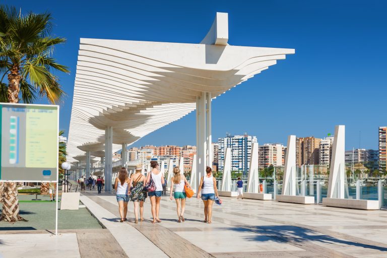 Sunny,View,Of,Promenade,Near,Port,Of,Malaga,,Andalusia,Province,