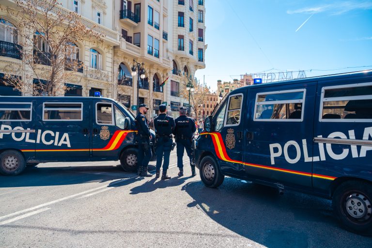 Valencia,,Spain;,March,9,2019:,Police,Street,Block,During,Celebration