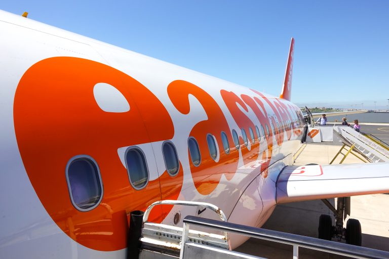Passengers,Boarding,An,Easyjet,Flight,At,Lisbon,Airport.,Lisbon,,Portugal,