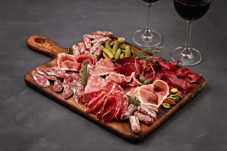 Appetizers,Table,With,Differents,Antipasti,,Charcuterie,,Snacks,And,Wine.,Sausage,