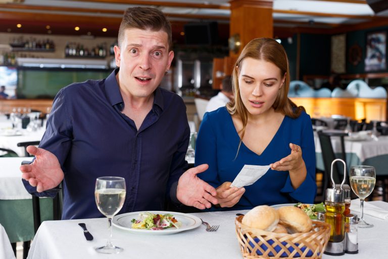 Unhappy,Couple,Is,Not,Satisfied,With,Cost,Of,Food,In