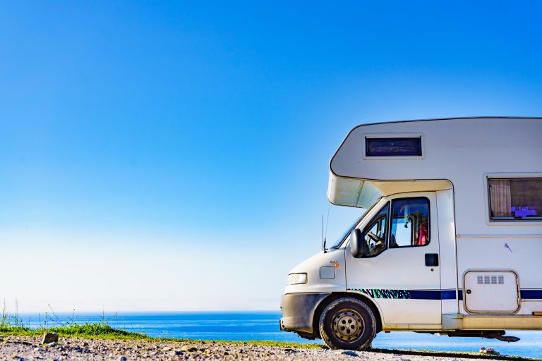 Camper,Rv,Caravan,On,Mediterranean,Coast,In,Spain.,Wild,Camping