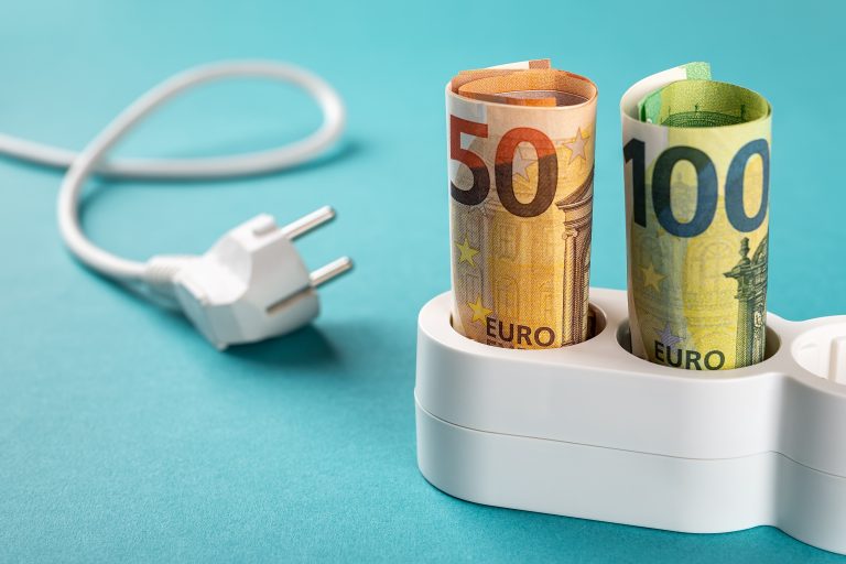 Euro,Money,Paper,Banknotes,Plugged,Into,A,White,Power,Strip