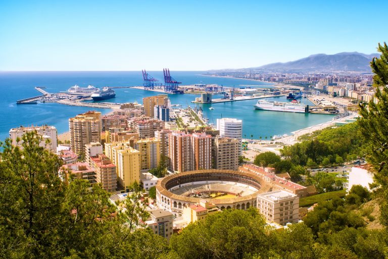 View,Of,Malaga,With,Bullring,And,Harbor.,Spain