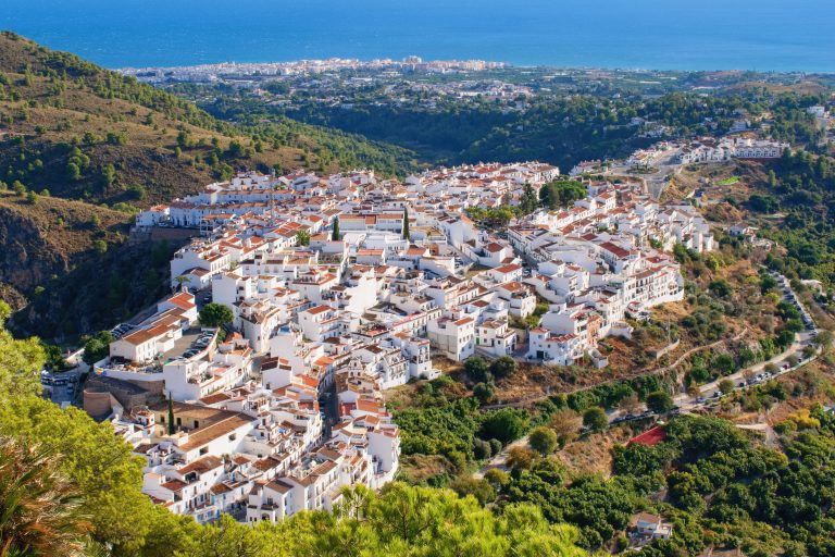 Beautiful,Arial,View,On,Famous,White,Spanish,Village,Frigiliana,,Andalusia,