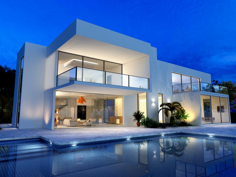 Luxurious,Villa,With,Swimming,Pool,At,Dusk