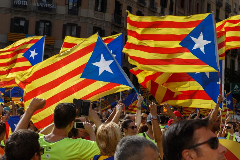 Barcelona,,Catalonia,,Spain,,September,11,,2017:,People,On,Rally,Support