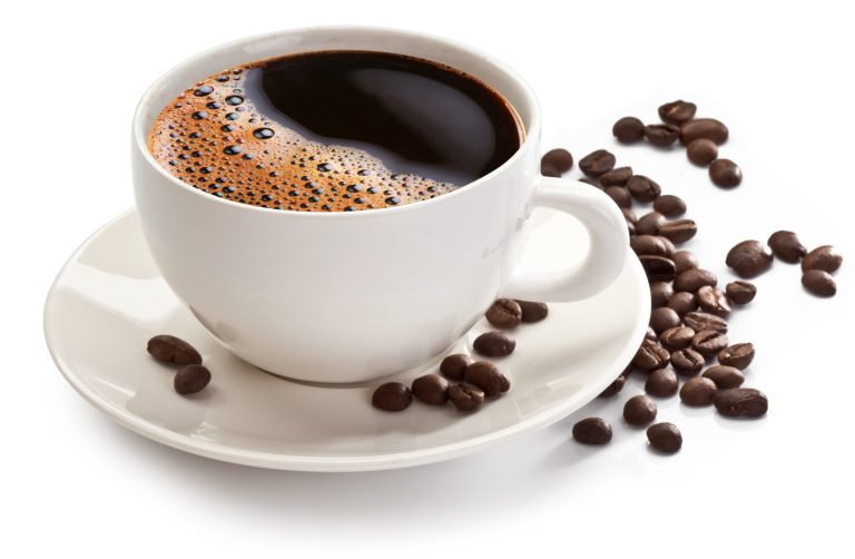 Coffee,Cup,And,Beans,On,A,White,Background.